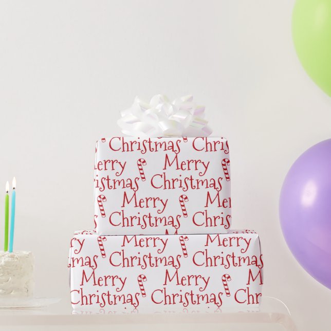 Merry Christmas white red candy cane cute modern  Wrapping Paper (Party Gifts)