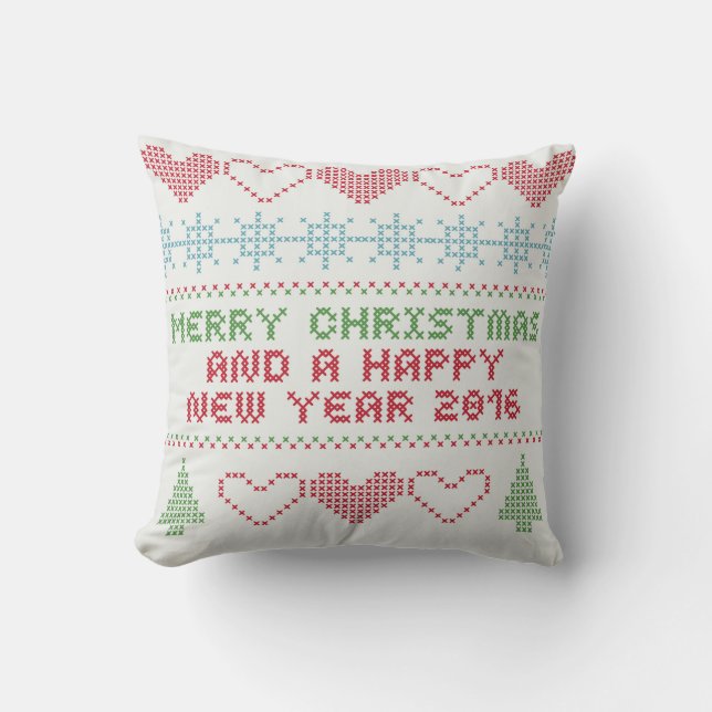 Merry Christmas White Red Green design Throw Pillow (Front)