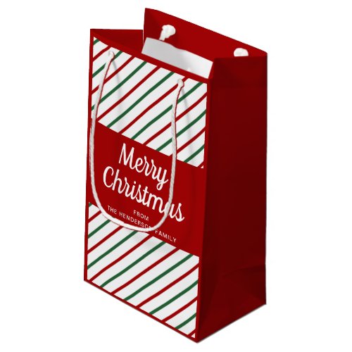 Merry Christmas White Red Striped Pattern Small Gift Bag