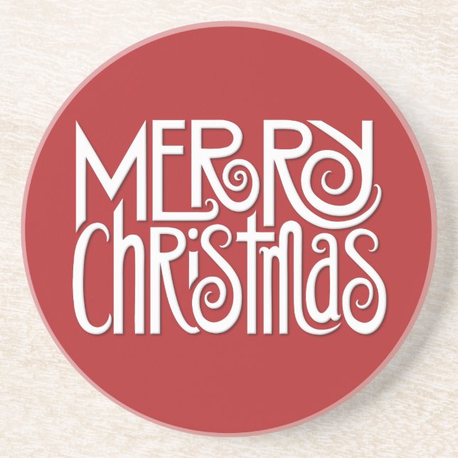 Merry Christmas White Round Coaster (Front)