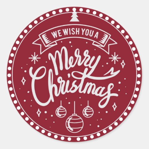 Merry Christmas White Script On Red Classic Round Sticker