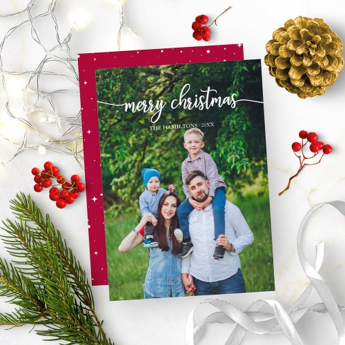 Merry Christmas White Script Unique Photo Invitation