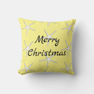Merry Christmas White Starfish Pattern Gift Yellow Throw Pillow