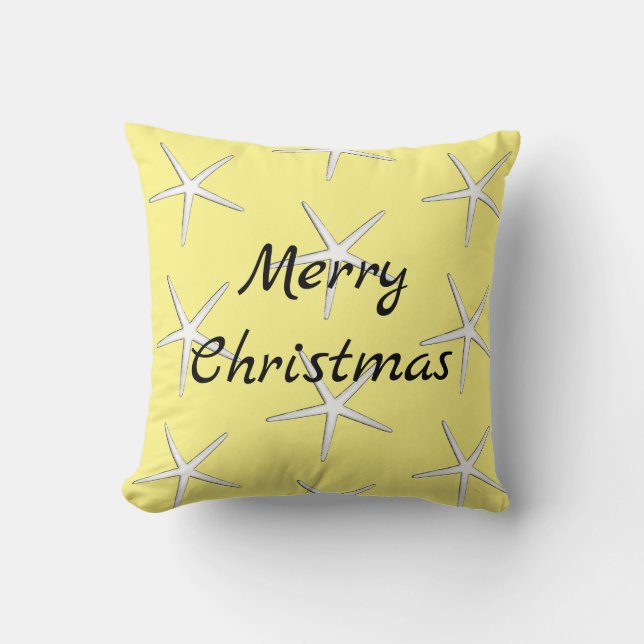 Merry Christmas White Starfish Pattern Gift Yellow Throw Pillow (Front)
