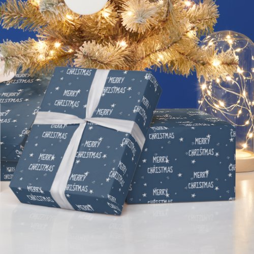 Merry Christmas White Stars Wrapping Paper