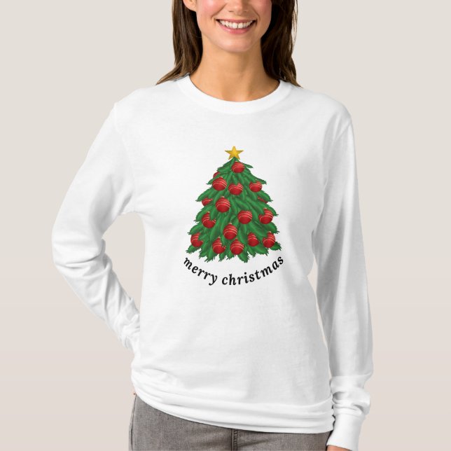 Merry Christmas, white T-shirt, Christmas tree T-Shirt (Front)