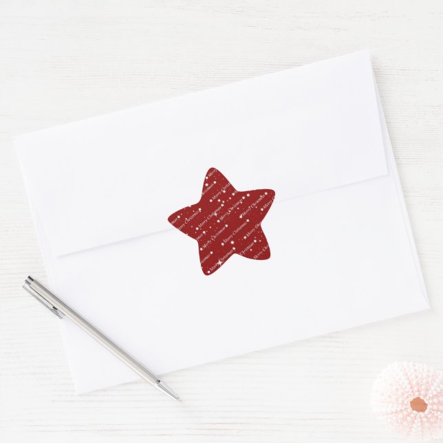 Merry Christmas white text on red Star Sticker (Envelope)