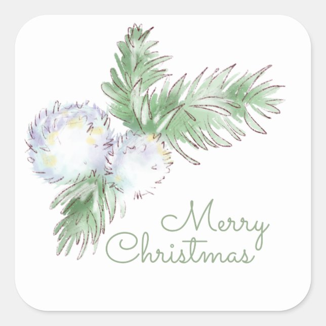 Merry Christmas  White Winter Berries  Square Sticker (Front)