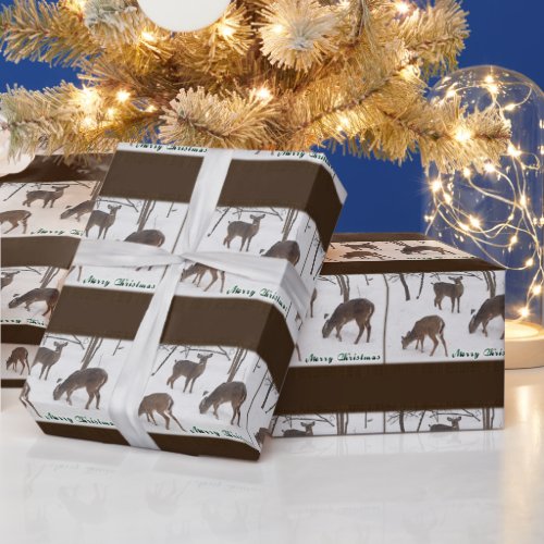 Merry Christmas Whitetail Deer In Snow Wrapping Paper
