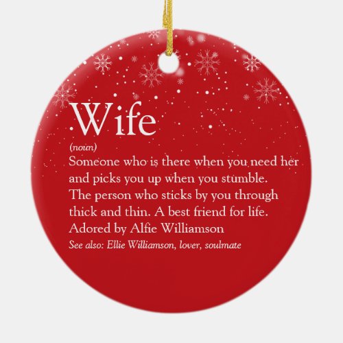 Merry Christmas Wife Definition Snowflakes Ceramic Ornament
