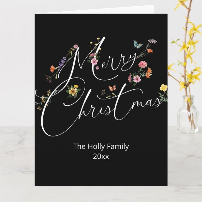Merry Christmas Wild Flowers Holiday Greeting Card (Yellow Flower)