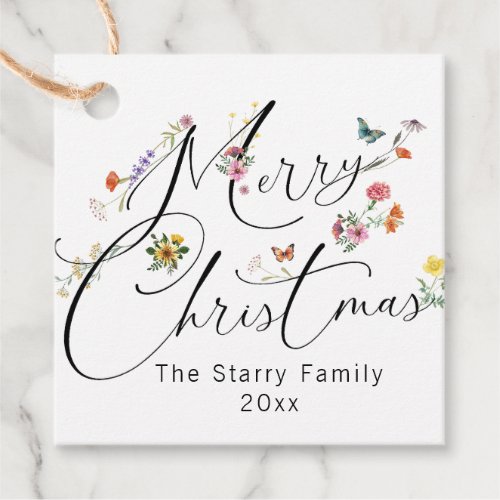 Merry Christmas Wild Flowers Holiday Modern Favor Tags
