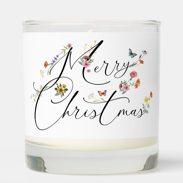 Merry Christmas Wild Flowers modern boho butterfly Scented Candle (Front)