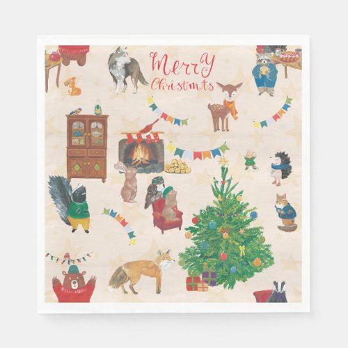 Merry Christmas Wildlife Fun  Napkins