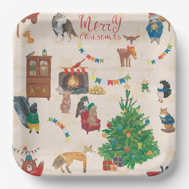 Merry Christmas Wildlife Fun Paper Plates (Front)
