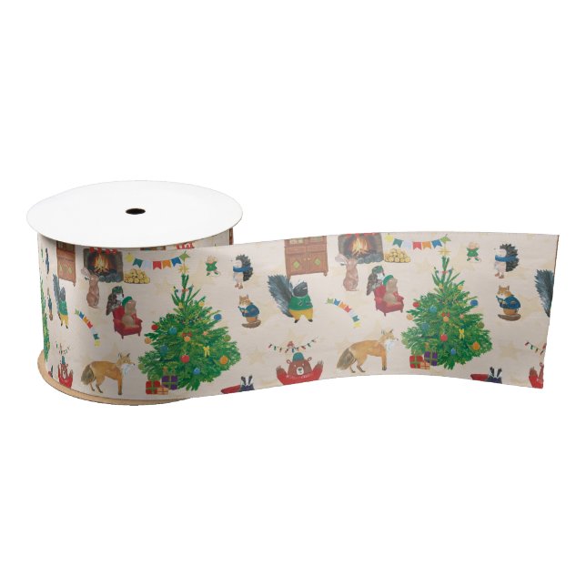 Merry Christmas Wildlife Fun  Satin Ribbon (Spool)