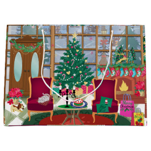 Merry Christmas Window Village Scene  Large Gift Bag