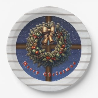 Merry Christmas Window Wreath Paper Plate