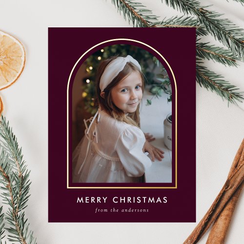Merry Christmas Wine Arch Photo Foil Holiday Postcard