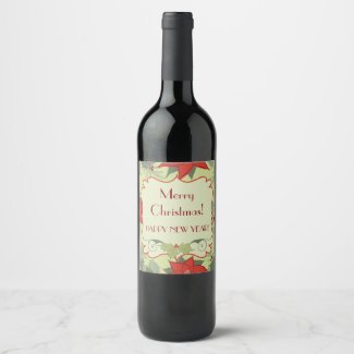 Merry Christmas! Wine Bottle Labels, Poinsettias Wine Label