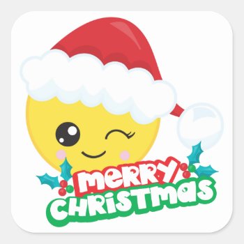 Merry Christmas Winking Emoji Stickers by MishMoshEmoji at Zazzle