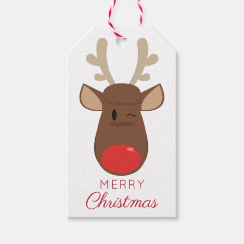 Merry Christmas  Winking Rudolf Reindeer Gift Tags