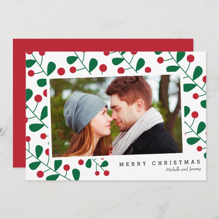 Merry Christmas Winter Berries Photo Card Holidays