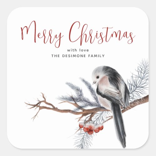 Merry Christmas Winter Bird Holiday Sticker