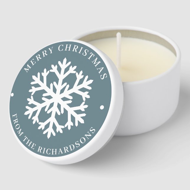 Merry Christmas Winter Blue Round White Snowflake Mini Candle Favors (Corner)