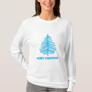 Merry Christmas Winter Blue Tree long sleeve T-Shirt