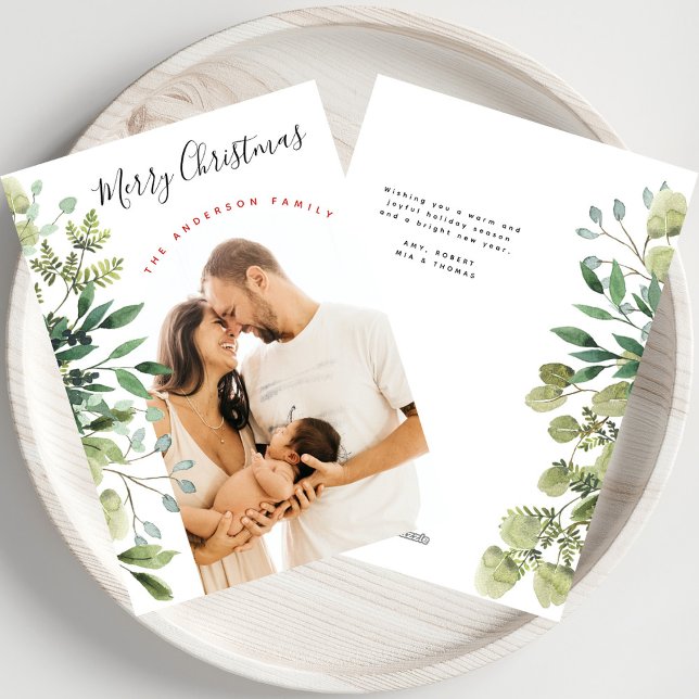 Merry Christmas Winter Botanicals Elegant Photo Holiday Card (Creator Uploaded)