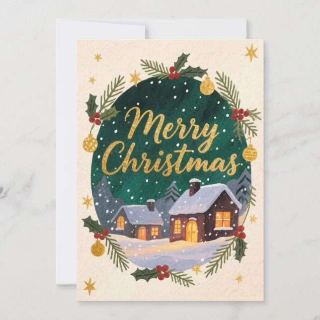 Merry Christmas Winter Cottage Holiday Card (Front)