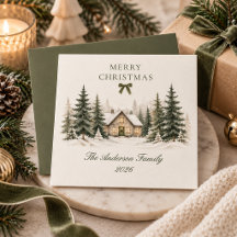 Merry Christmas Winter Cottage Olive Green Family