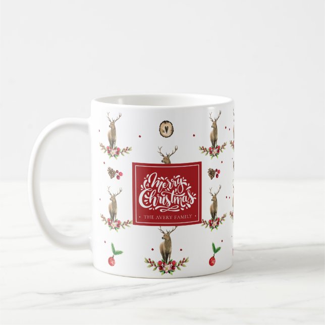 Merry Christmas Winter Deer Pattern Personalized Coffee Mug (Left)