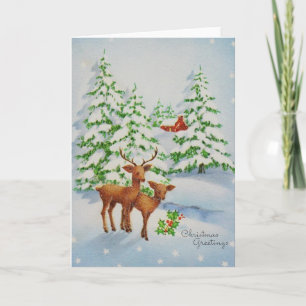 Merry Christmas Winter Deer Scene Holiday Card