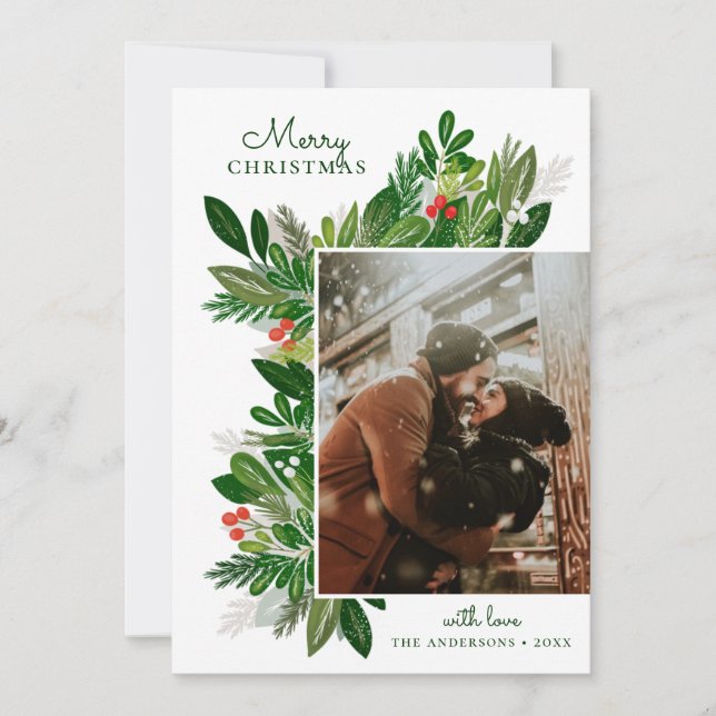 Merry Christmas. Winter floral botanical greenery Holiday Card (Front)