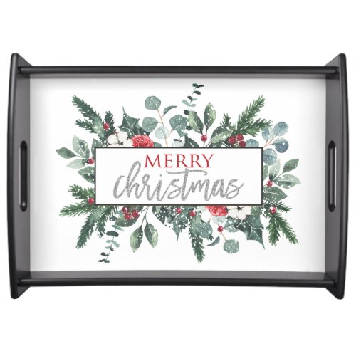 Merry Christmas winter floral Serving Tray