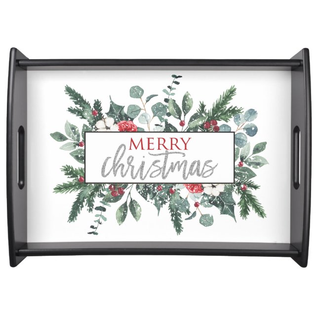 Merry Christmas winter floral Serving Tray (Front)