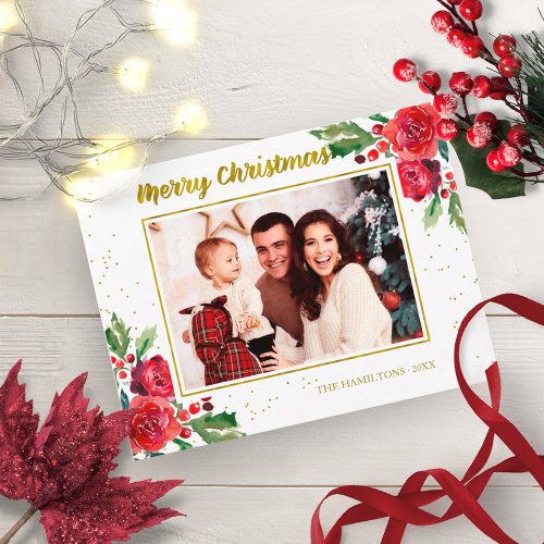 Merry Christmas Winter Flowers Holidays Photo Postcard