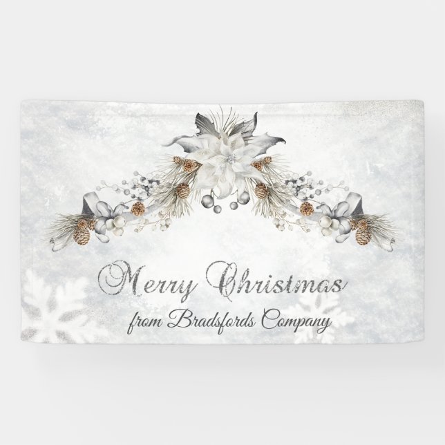Merry Christmas Winter Flowers Pinecones Banner (Horizontal)
