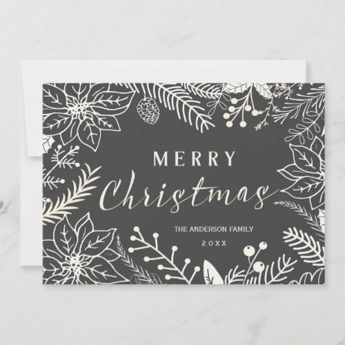 MERRY CHRISTMAS WINTER FOLIAGE CHALKBOARD PHOTO HOLIDAY CARD