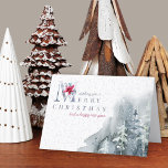 Merry Christmas Winter Foliage Watercolor Forest Holiday Card<br><div class="desc">Personalized Christmas Cards with elegant typography and simple elegance. This design has a watercolor forest in the snow with a subtle background of delicate leaves. "Wishing you a merry christmas and a happy new year" is lettered in handwritten script and elegant typography, decorated with a christmas poinsettia and winter greenery....</div>