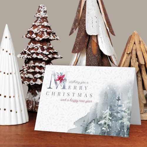 Merry Christmas Winter Foliage Watercolor Forest Holiday Card