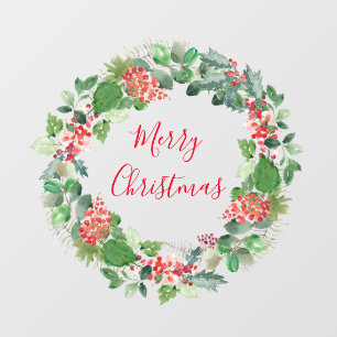 Merry Christmas Winter Foliage Wreath Window Cling
