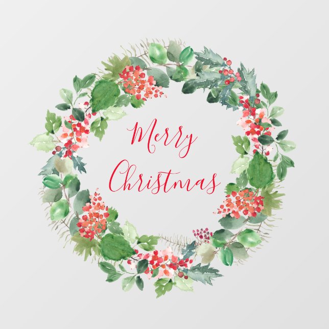 Merry Christmas Winter Foliage Wreath Window Cling (Sheet)