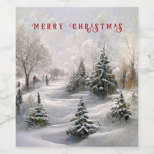 Merry Christmas Winter Forest Landscape   Wine Label