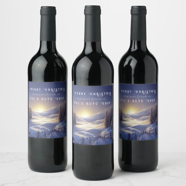 Merry Christmas Winter Forest Sunrise Landscape   Wine Label (Bottles)