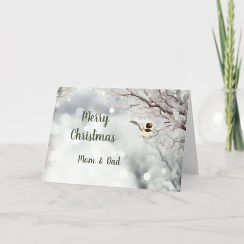 Merry Christmas Winter Frost Bird Mom  Dad Holiday Card