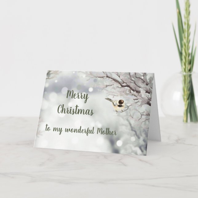 Merry Christmas Winter Frost Bird Mother Holiday Card (Front)