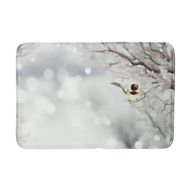 Merry Christmas Winter Frost Bird Traditional Bath Mat (Front)